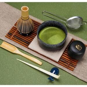 Matcha Tea Set 9 Pcs, Japanese Traditional Bowl, Bamboo Whisk (Chasen), Scoop (C